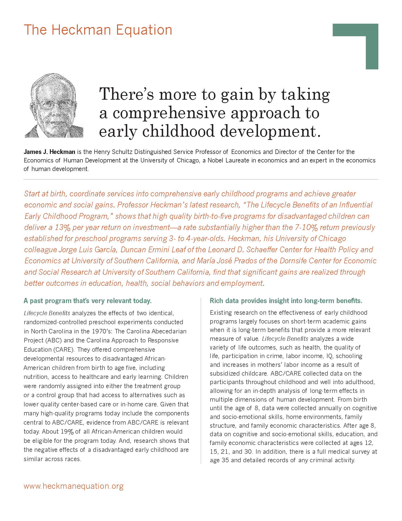 Screenshot of article "There's more to gain by taking a comprehensive approach to early childhood development."