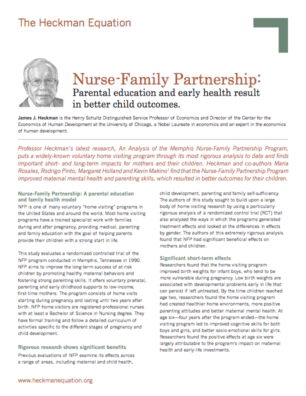 Screenshot of article "Nurse-Family Partnership: Parental education and early health result in better child outcomes."