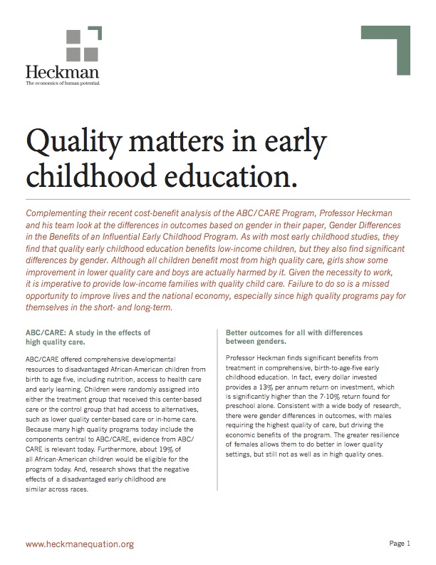 Screenshot of article "Quality matters in early childhood education"